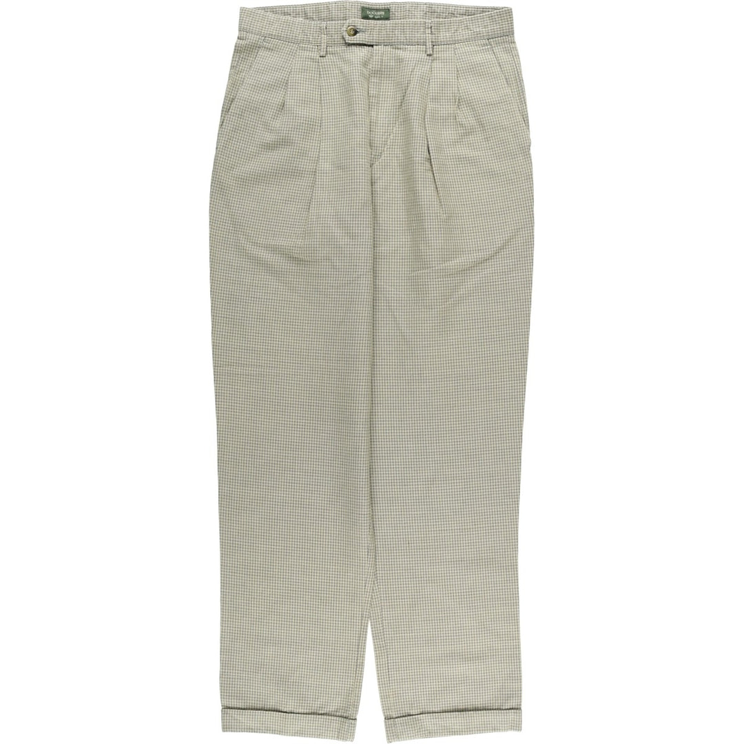 90'S Dockers Class A Check Pattern Two-Pleated Cotton and Linen Pants, Men's Size 34, Vintage cotton green type Vintage Second Hand