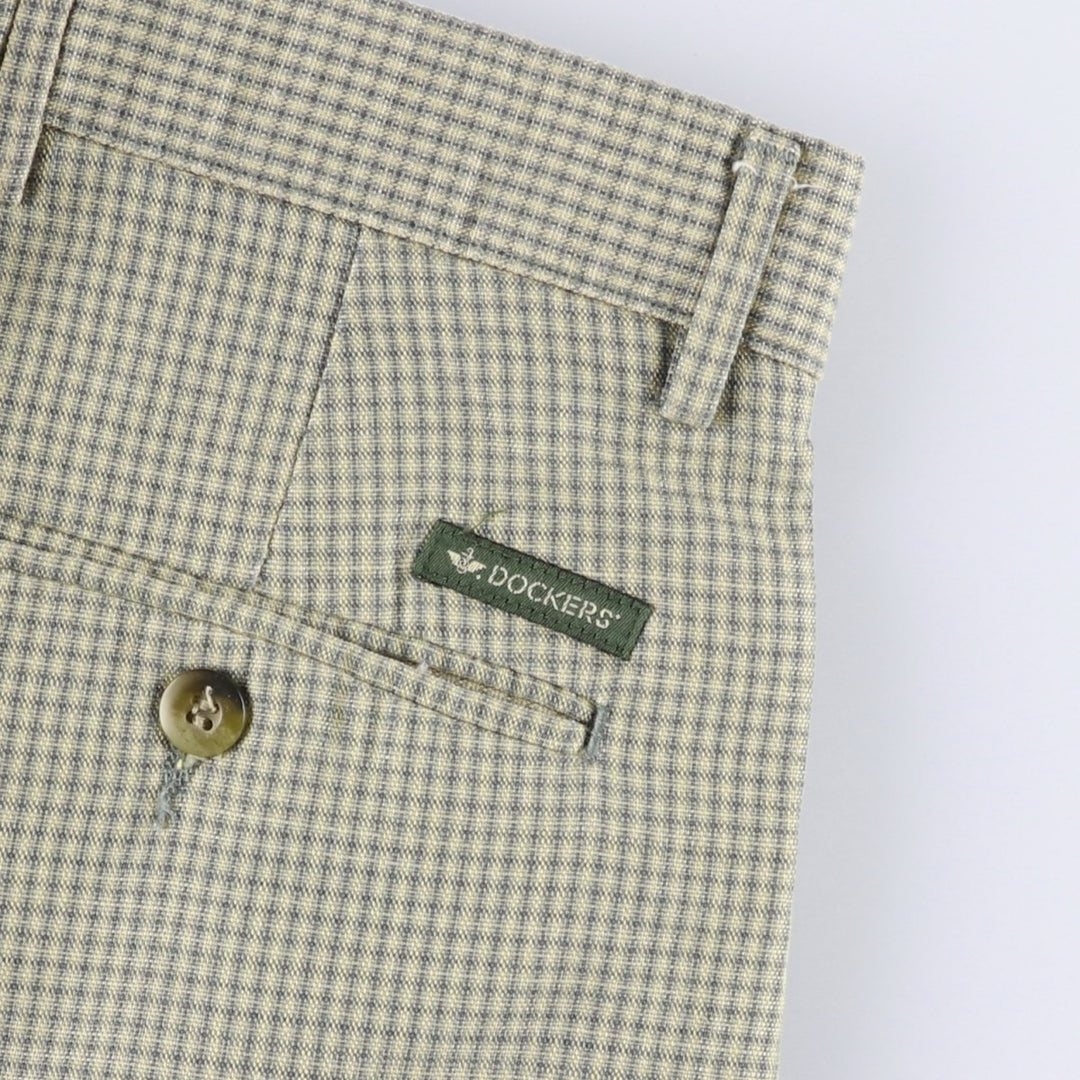 90'S Dockers Class A Check Pattern Two-Pleated Cotton and Linen Pants, Men's Size 34, Vintage cotton green type Vintage Second Hand