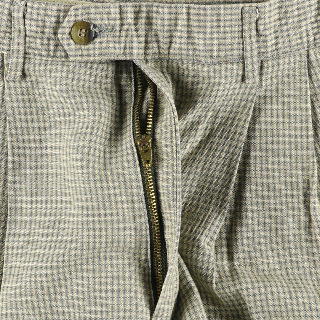 90'S Dockers Class A Check Pattern Two-Pleated Cotton and Linen Pants, Men's Size 34, Vintage cotton green type Vintage Second Hand