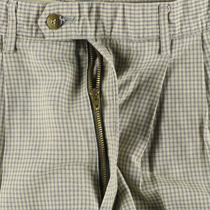 90'S Dockers Class A Check Pattern Two-Pleated Cotton and Linen Pants, Men's Size 34, Vintage cotton green type Vintage Second Hand
