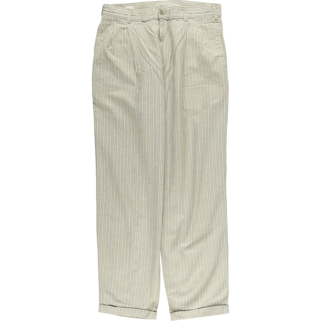 Dockers Class A Check Pattern Two-Pleated Cotton Slacks, Made in the USA, Men's, Size W34, Vintage cotton Beige type Vintage Second Hand