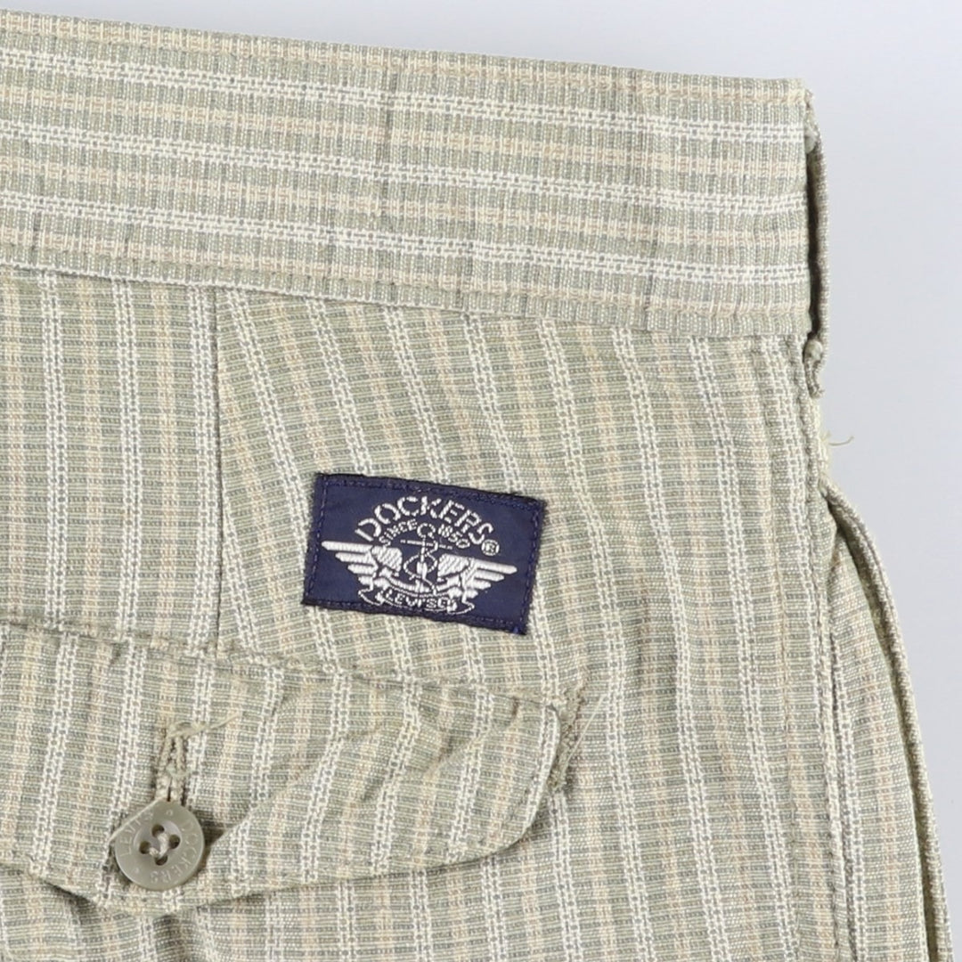 Dockers Class A Check Pattern Two-Pleated Cotton Slacks, Made in the USA, Men's, Size W34, Vintage cotton Beige type Vintage Second Hand