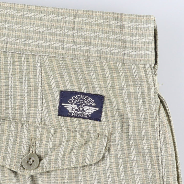 Dockers Class A Check Pattern Two-Pleated Cotton Slacks, Made in the USA, Men's, Size W34, Vintage cotton Beige type Vintage Second Hand