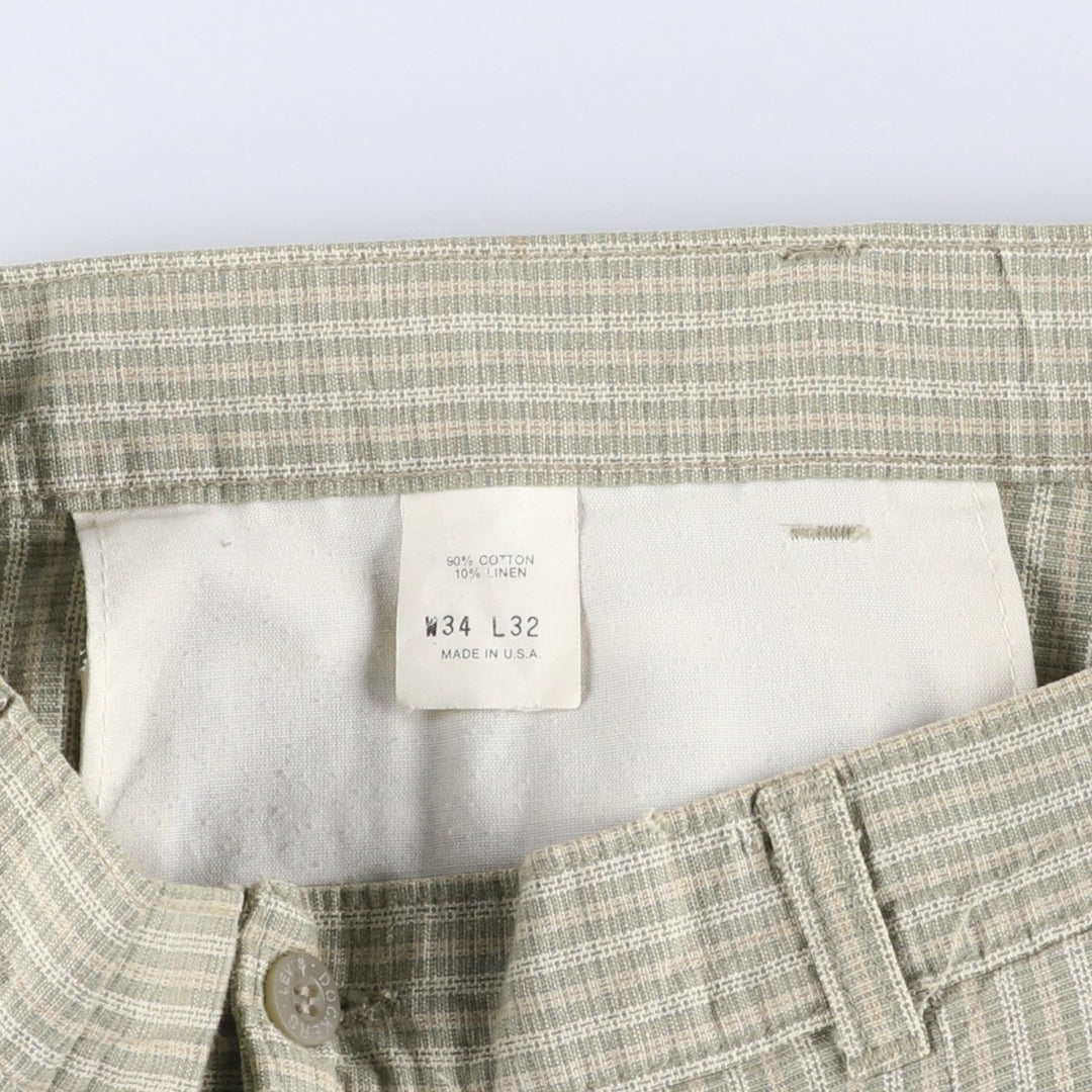 Dockers Class A Check Pattern Two-Pleated Cotton Slacks, Made in the USA, Men's, Size W34, Vintage cotton Beige type Vintage Second Hand