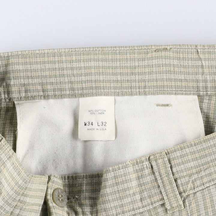 Dockers Class A Check Pattern Two-Pleated Cotton Slacks, Made in the USA, Men's, Size W34, Vintage cotton Beige type Vintage Second Hand