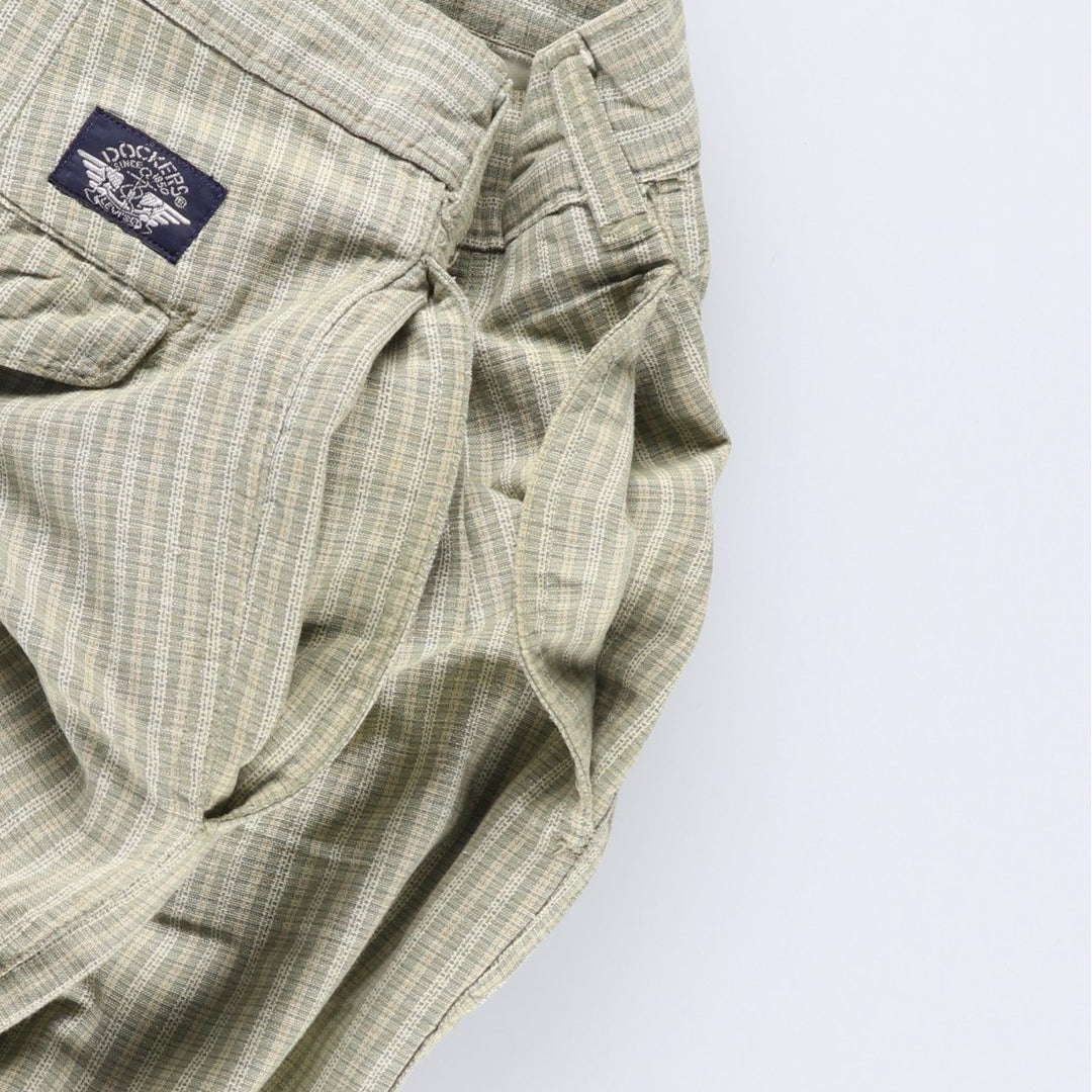 Dockers Class A Check Pattern Two-Pleated Cotton Slacks, Made in the USA, Men's, Size W34, Vintage cotton Beige type Vintage Second Hand