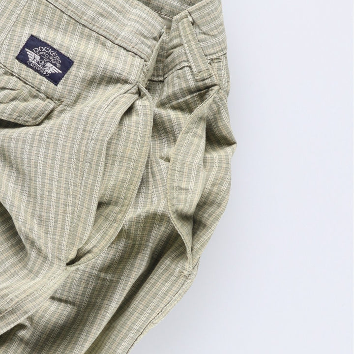 Dockers Class A Check Pattern Two-Pleated Cotton Slacks, Made in the USA, Men's, Size W34, Vintage cotton Beige type Vintage Second Hand