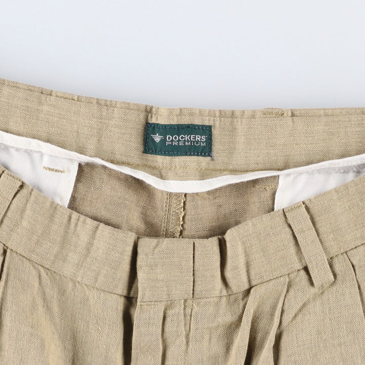 Dockers Premium Two-Pleated Linen Pants, Men's Size 35 linen brown type Vintage Second Hand