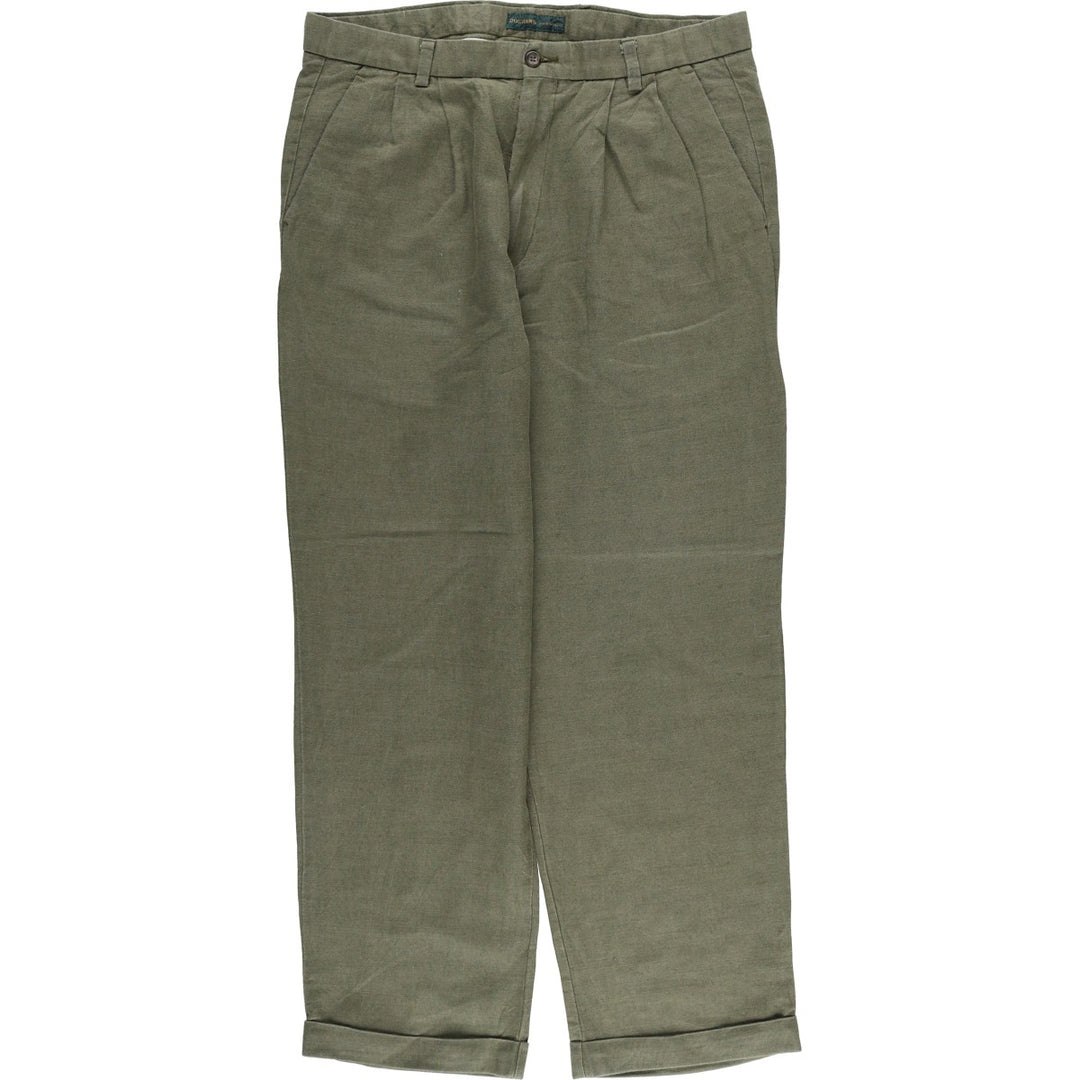 2000'S Dockers Premium Pleated Relaxed Fit Two-Pleated Linen Pants, Men's Size 35 linen Khaki type sage green Vintage Second Hand