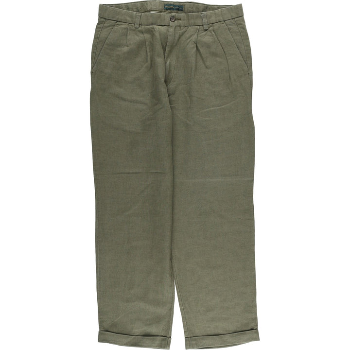 2000'S Dockers Premium Pleated Relaxed Fit Two-Pleated Linen Pants, Men's Size 35 linen Khaki type sage green Vintage Second Hand
