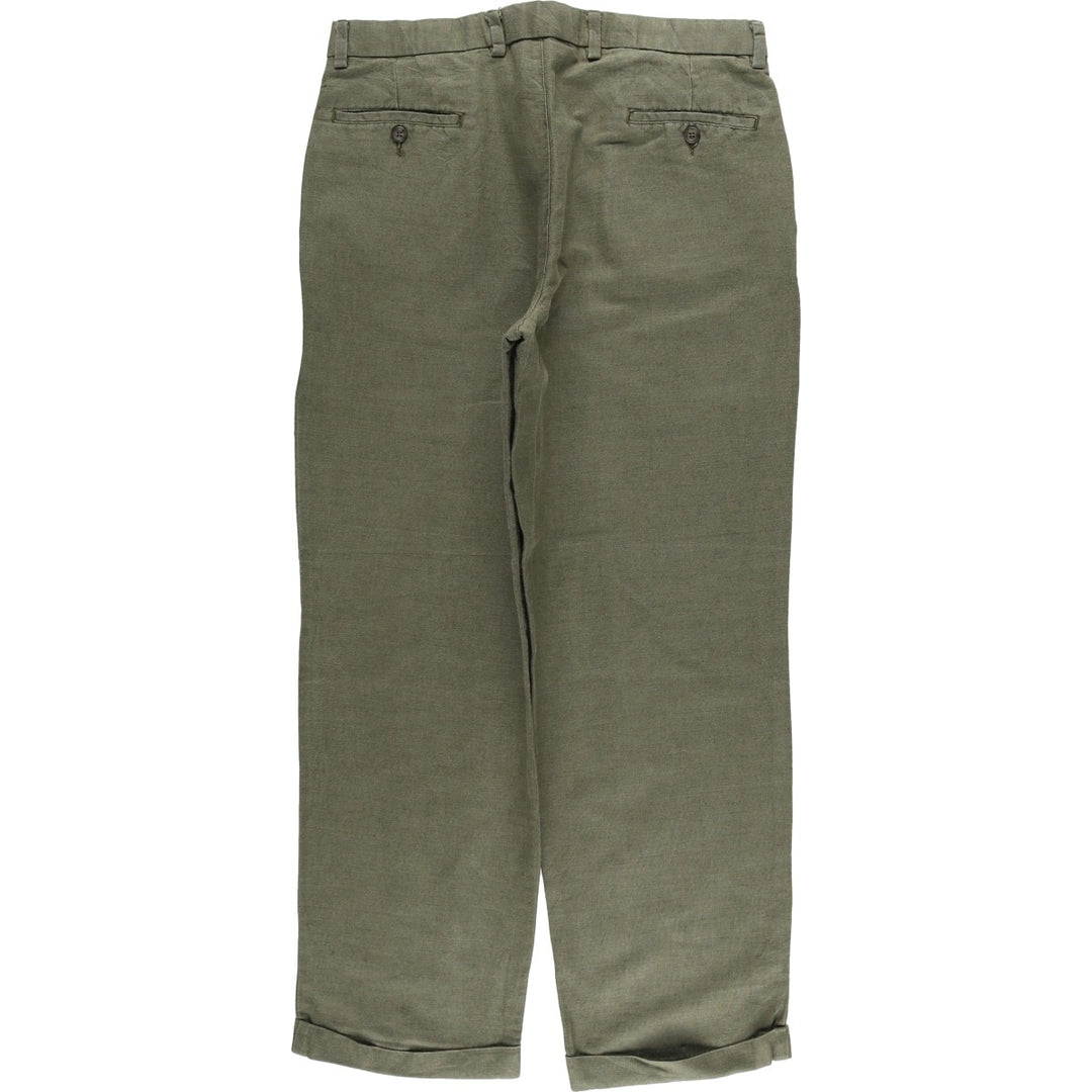2000'S Dockers Premium Pleated Relaxed Fit Two-Pleated Linen Pants, Men's Size 35 linen Khaki type sage green Vintage Second Hand