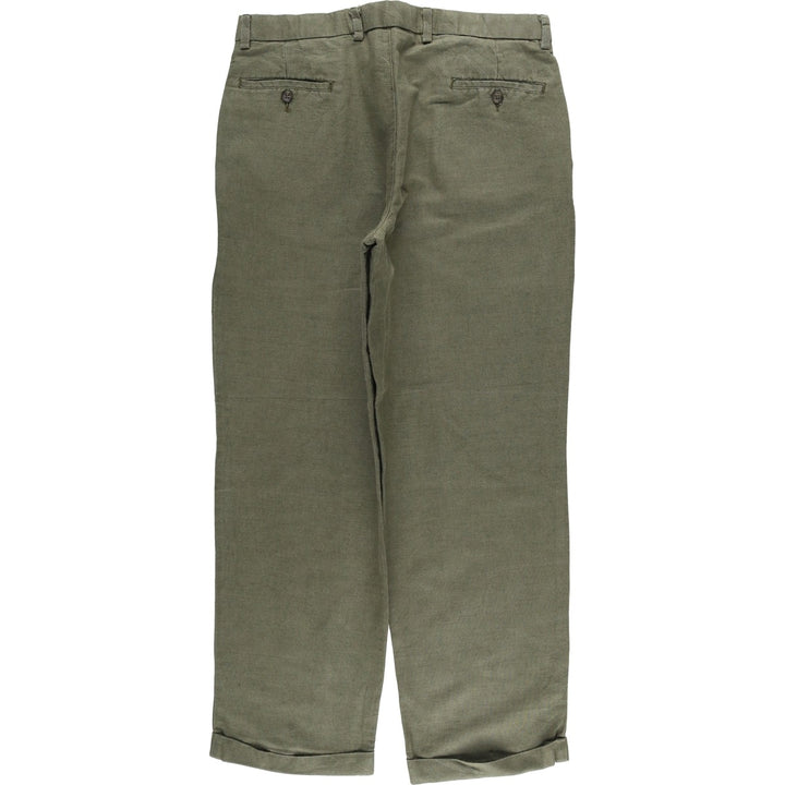 2000'S Dockers Premium Pleated Relaxed Fit Two-Pleated Linen Pants, Men's Size 35 linen Khaki type sage green Vintage Second Hand