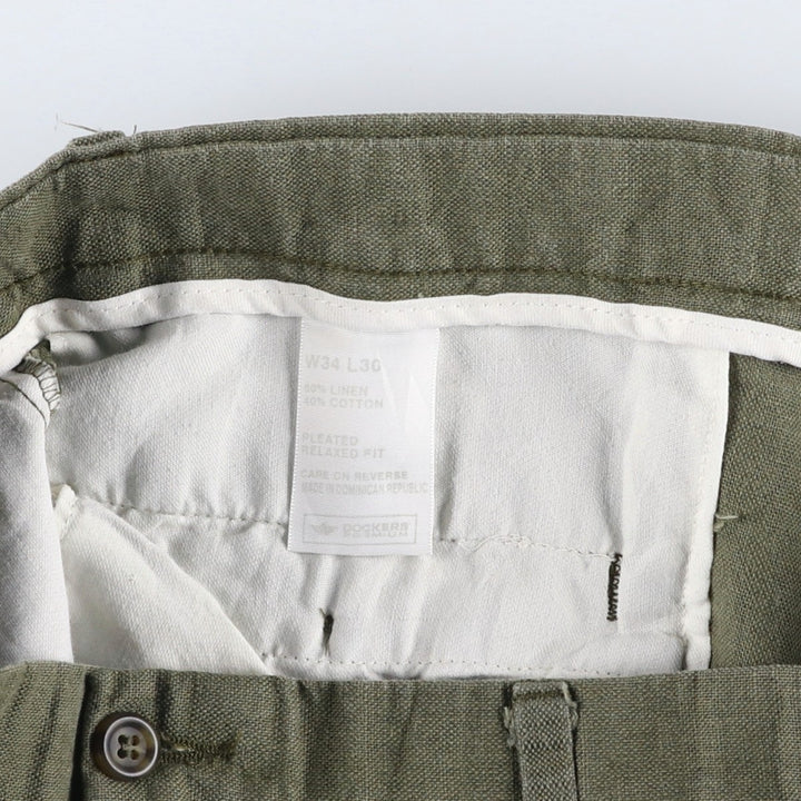 2000'S Dockers Premium Pleated Relaxed Fit Two-Pleated Linen Pants, Men's Size 35 linen Khaki type sage green Vintage Second Hand