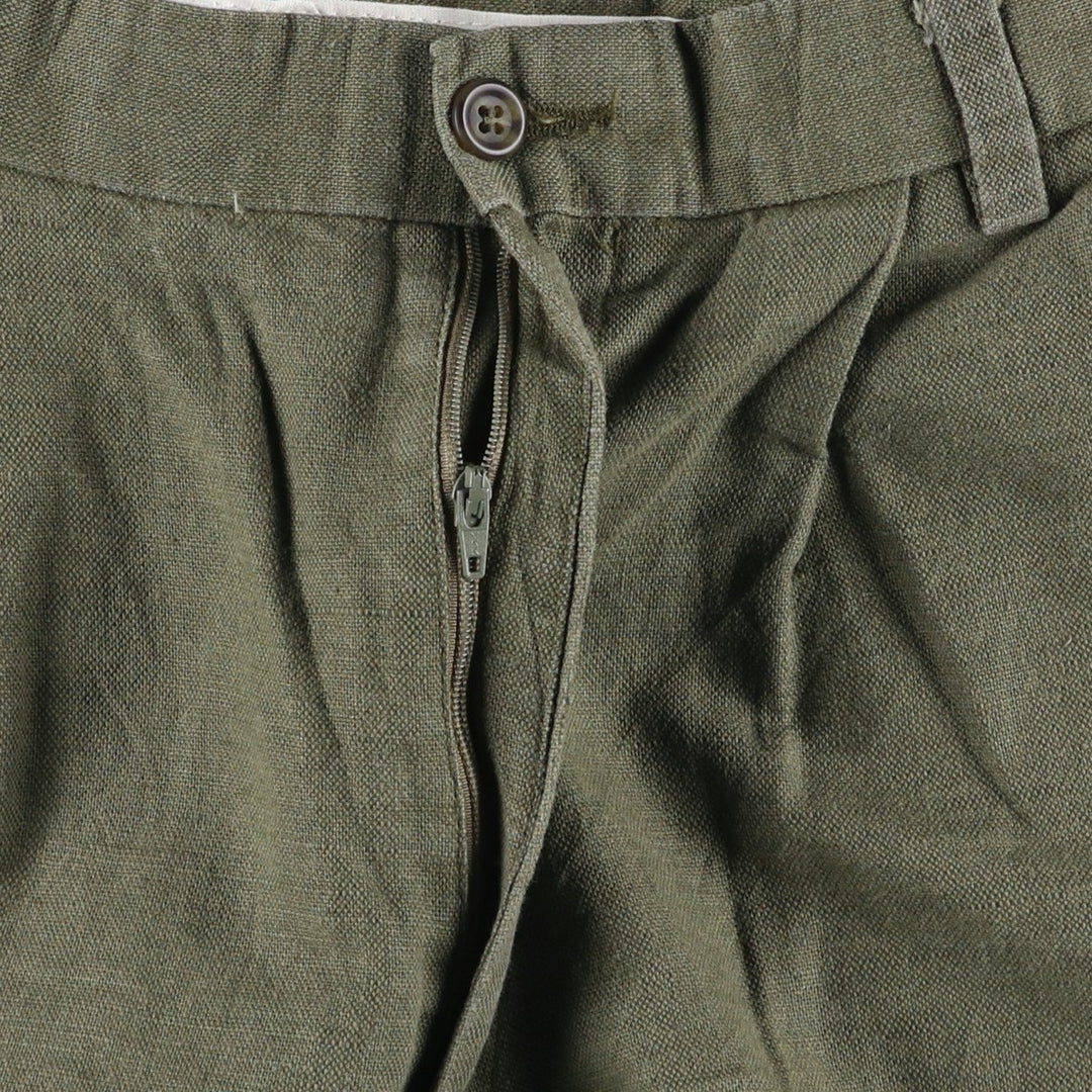 2000'S Dockers Premium Pleated Relaxed Fit Two-Pleated Linen Pants, Men's Size 35 linen Khaki type sage green Vintage Second Hand