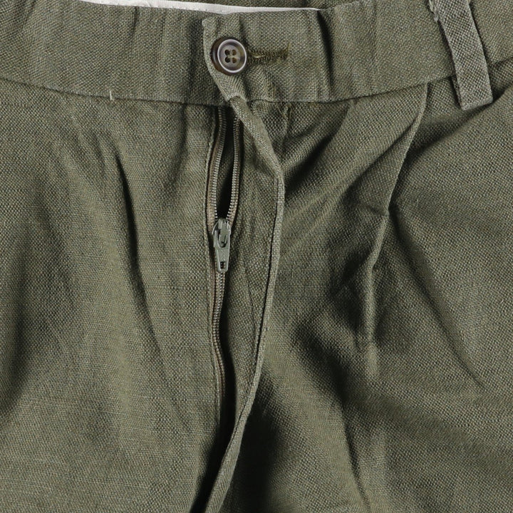 2000'S Dockers Premium Pleated Relaxed Fit Two-Pleated Linen Pants, Men's Size 35 linen Khaki type sage green Vintage Second Hand