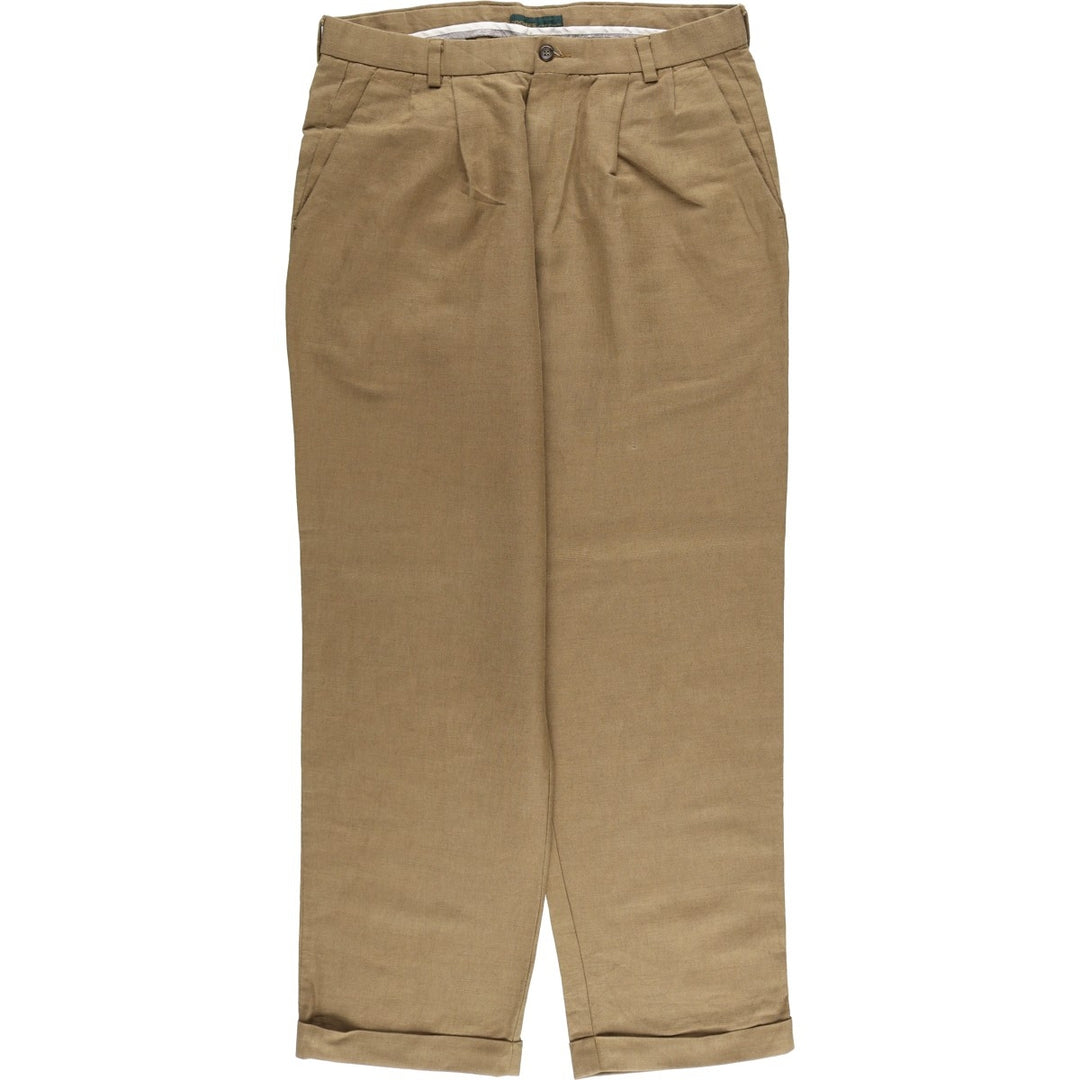 2000'S Dockers Premium Pleated Relaxed Fit Two-Pleated Linen Pants, Men's Size 36 linen brown type Vintage Second Hand