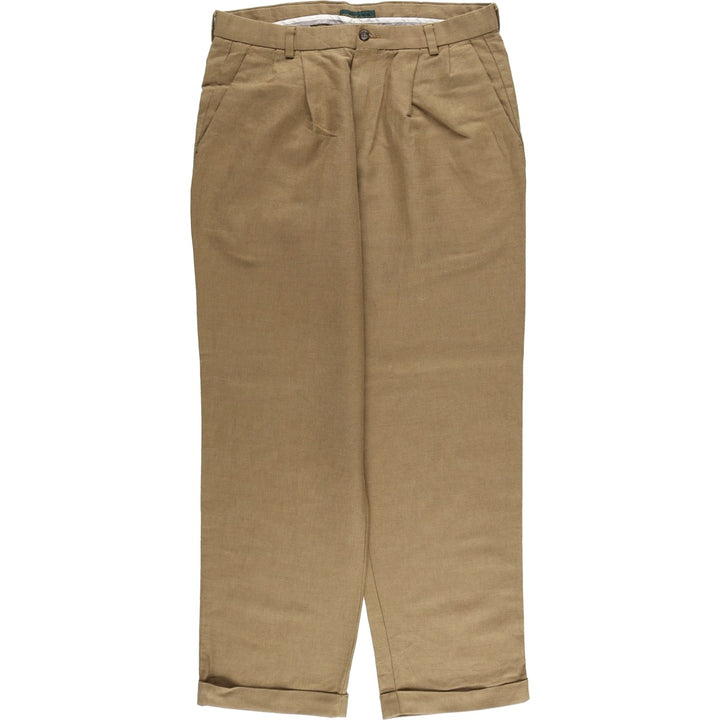 2000'S Dockers Premium Pleated Relaxed Fit Two-Pleated Linen Pants, Men's Size 36 linen brown type Vintage Second Hand