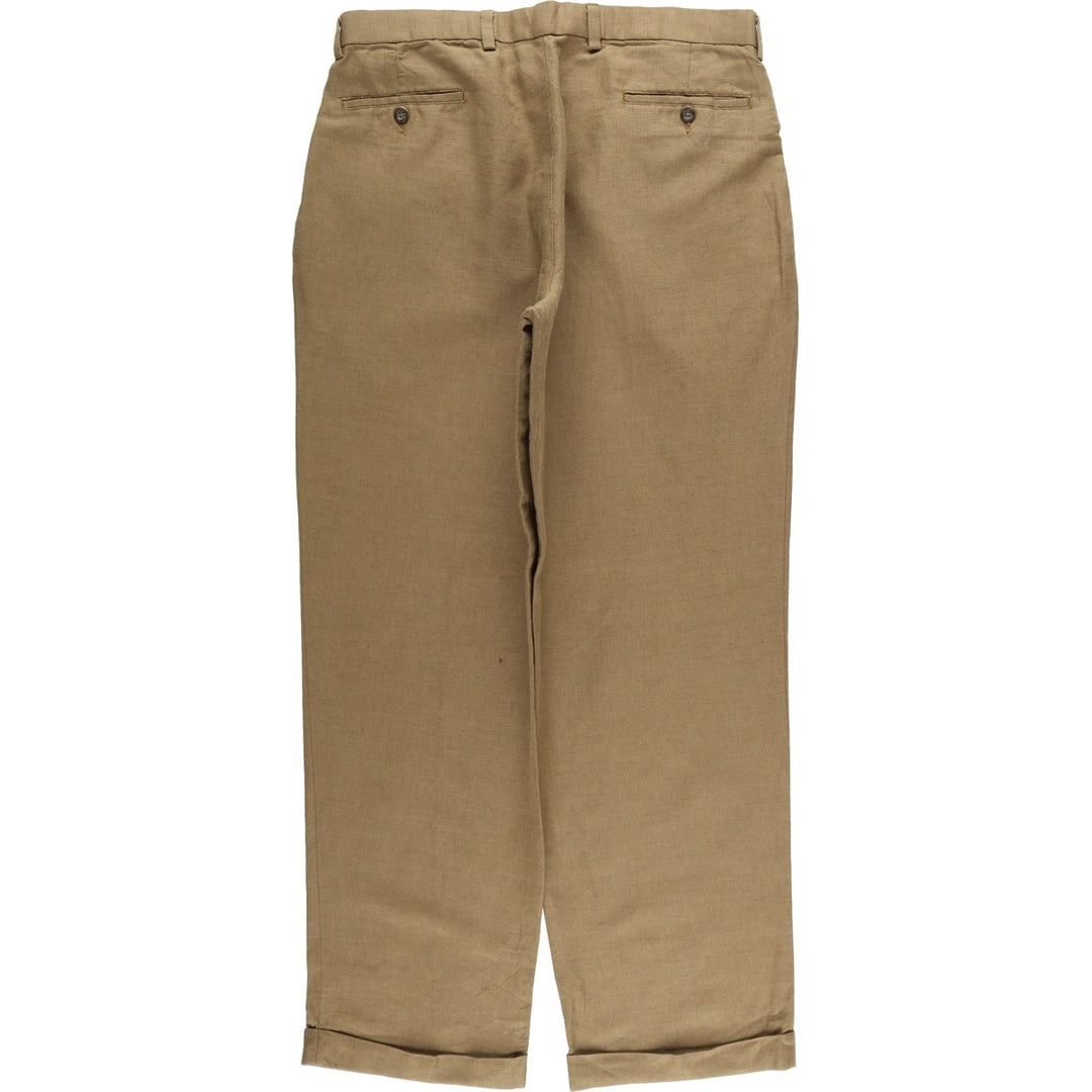 2000'S Dockers Premium Pleated Relaxed Fit Two-Pleated Linen Pants, Men's Size 36 linen brown type Vintage Second Hand