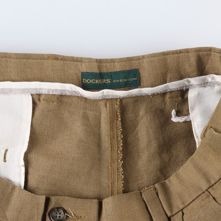 2000'S Dockers Premium Pleated Relaxed Fit Two-Pleated Linen Pants, Men's Size 36 linen brown type Vintage Second Hand