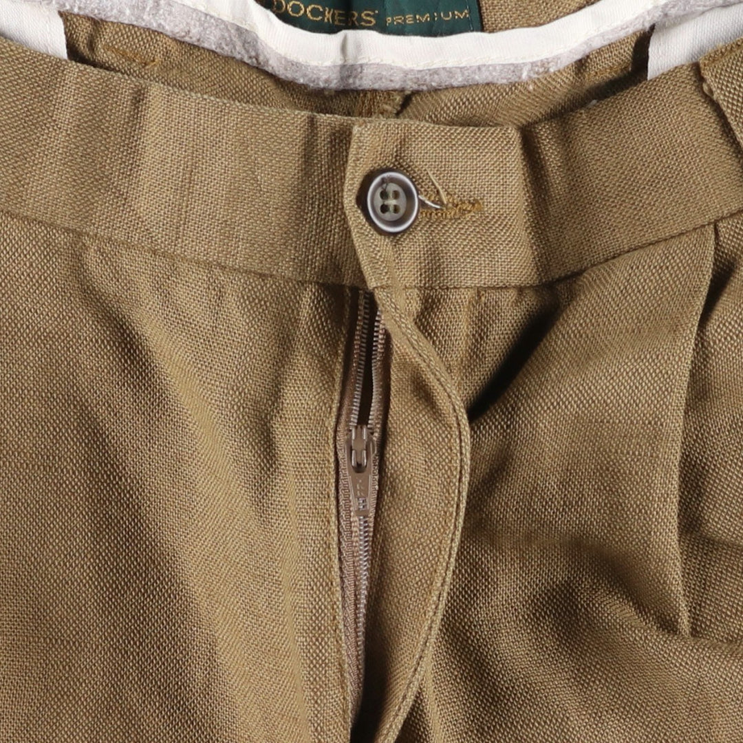 2000'S Dockers Premium Pleated Relaxed Fit Two-Pleated Linen Pants, Men's Size 36 linen brown type Vintage Second Hand