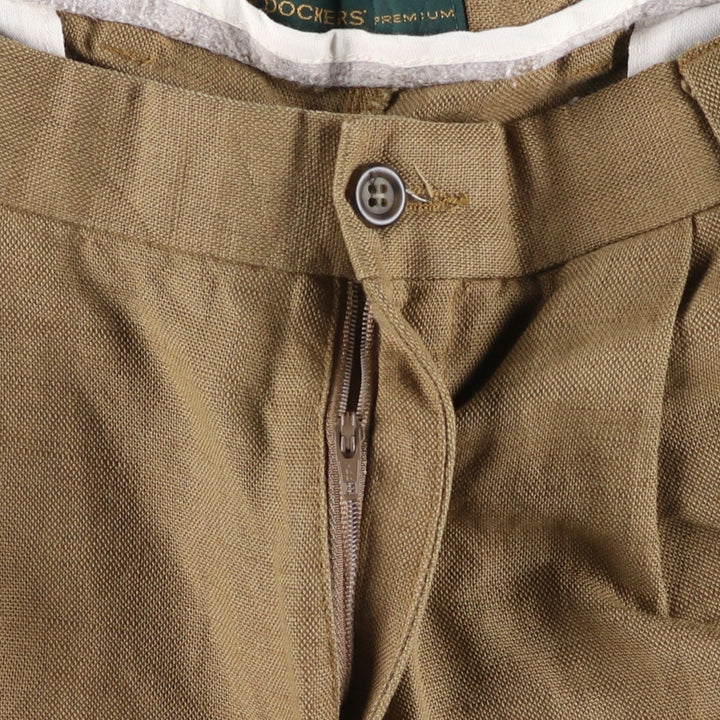 2000'S Dockers Premium Pleated Relaxed Fit Two-Pleated Linen Pants, Men's Size 36 linen brown type Vintage Second Hand