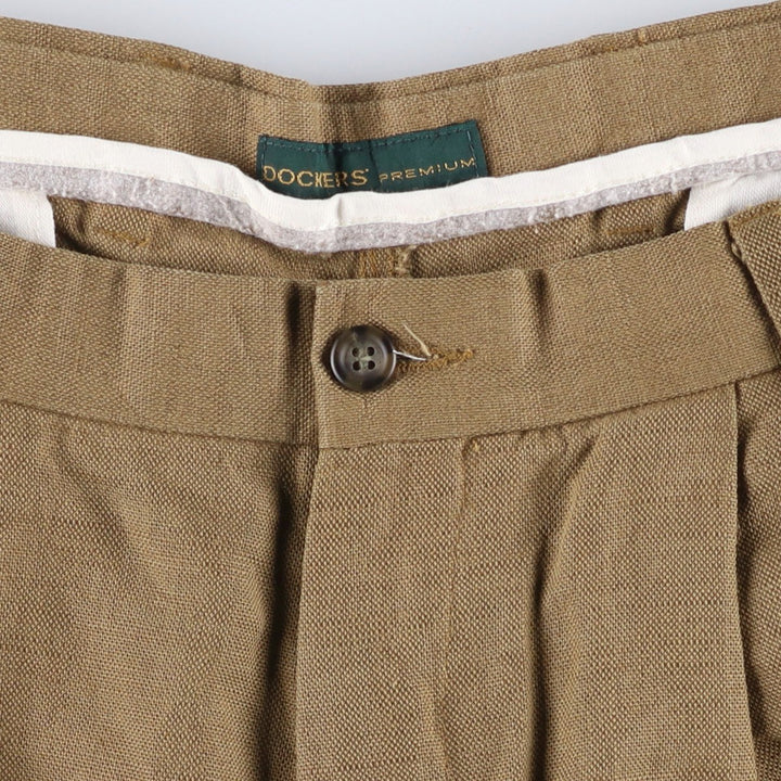 2000'S Dockers Premium Pleated Relaxed Fit Two-Pleated Linen Pants, Men's Size 36 linen brown type Vintage Second Hand