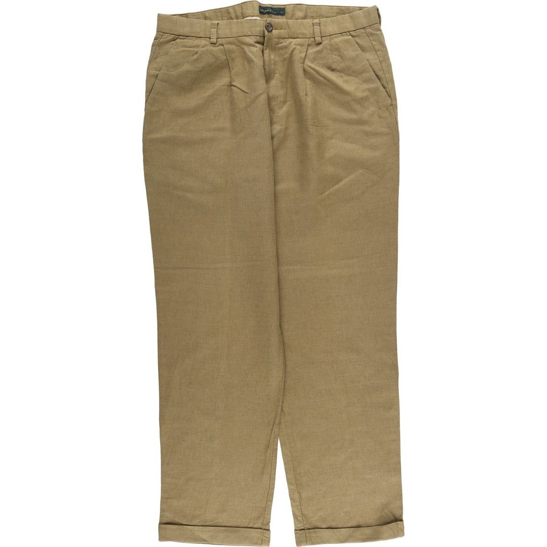 2000'S Dockers Premium Pleated Relaxed Fit Two-Pleated Linen Pants, Men's Size 36 linen brown type Vintage Second Hand