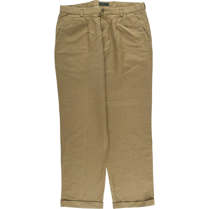 2000'S Dockers Premium Pleated Relaxed Fit Two-Pleated Linen Pants, Men's Size 36 linen brown type Vintage Second Hand