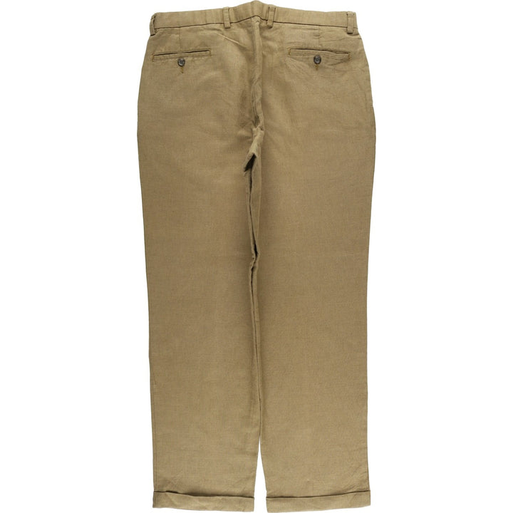 2000'S Dockers Premium Pleated Relaxed Fit Two-Pleated Linen Pants, Men's Size 36 linen brown type Vintage Second Hand
