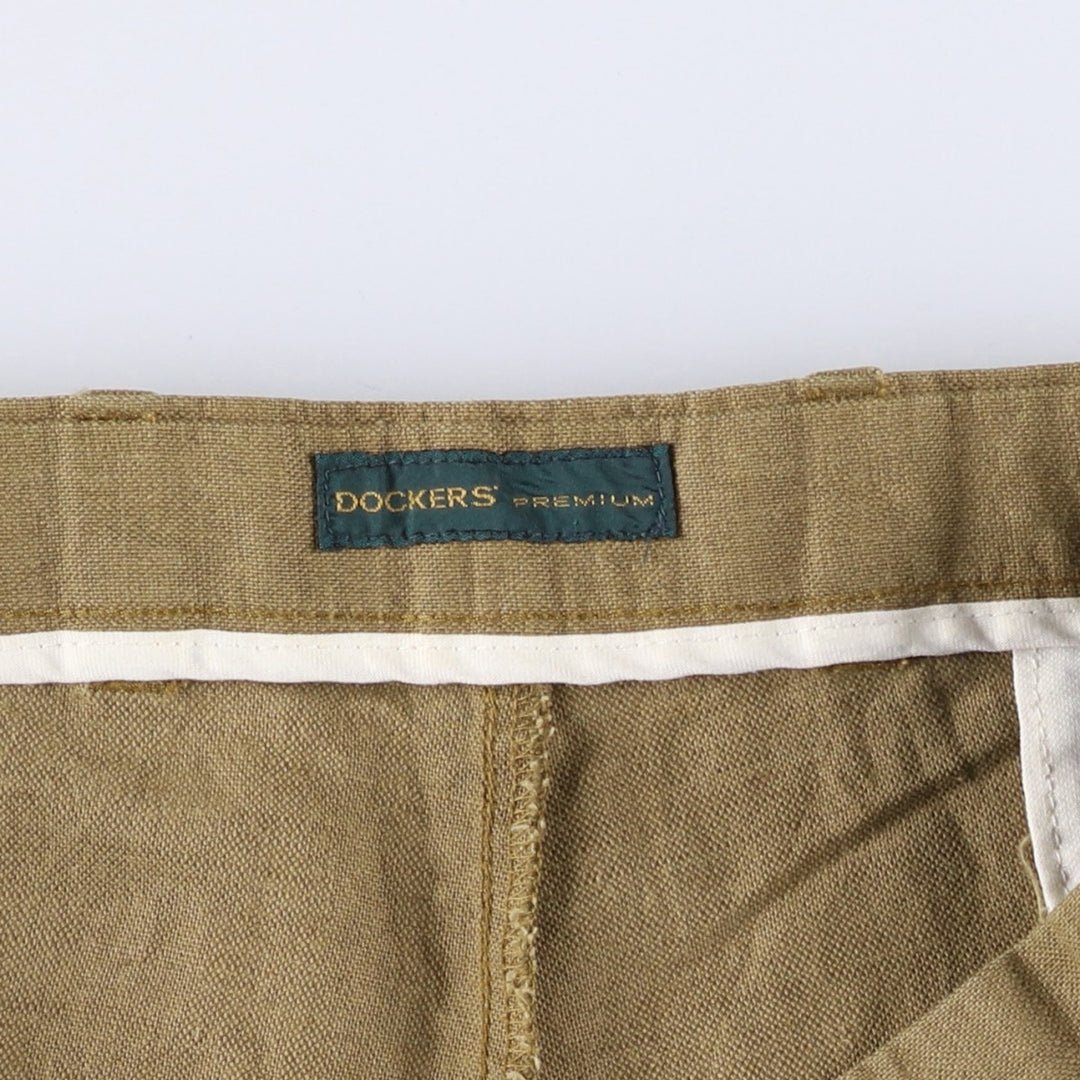 2000'S Dockers Premium Pleated Relaxed Fit Two-Pleated Linen Pants, Men's Size 36 linen brown type Vintage Second Hand
