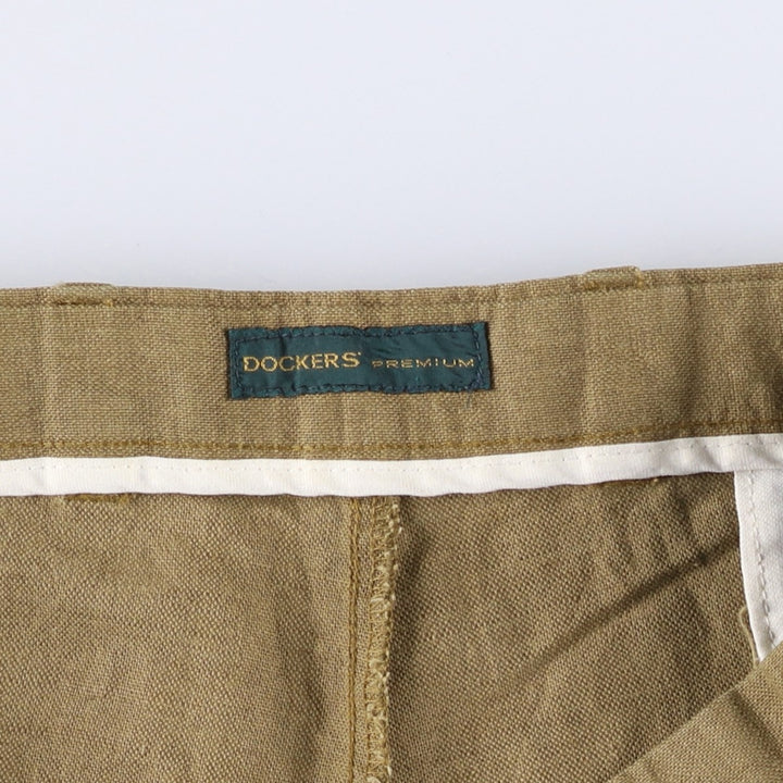 2000'S Dockers Premium Pleated Relaxed Fit Two-Pleated Linen Pants, Men's Size 36 linen brown type Vintage Second Hand