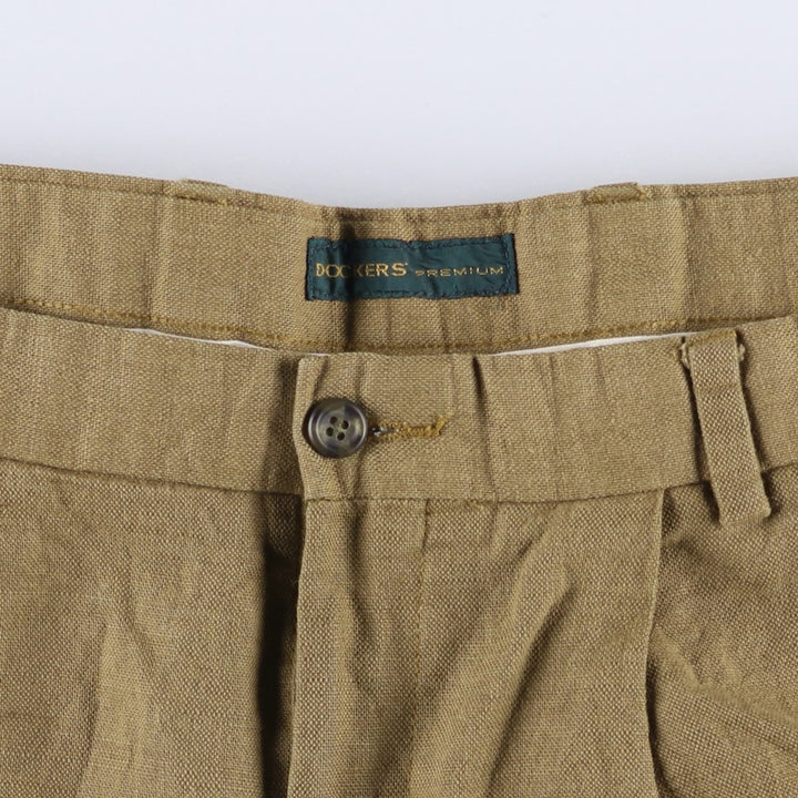 2000'S Dockers Premium Pleated Relaxed Fit Two-Pleated Linen Pants, Men's Size 36 linen brown type Vintage Second Hand
