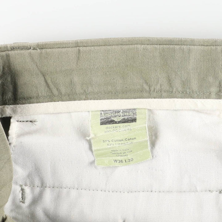 Dockers linen pants, slacks, men's size W37 cotton Khaki type sage green Vintage Second Hand