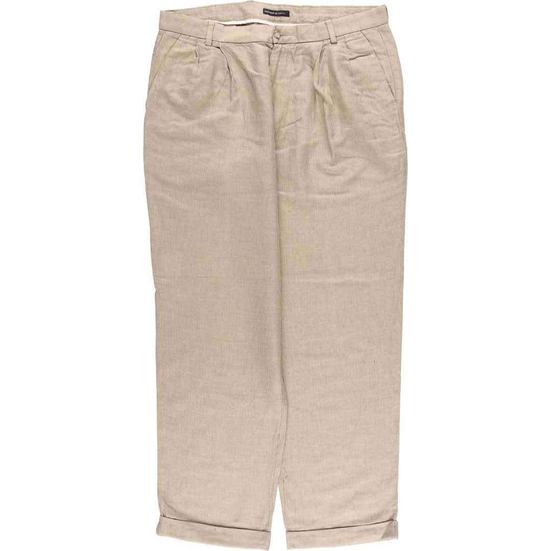 Dockers Premium Pleated Relaxed Fit Check Pattern Two-Pleated Linen Pants, Men's Size 37 linen Beige type Vintage Second Hand