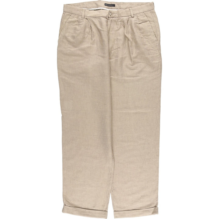 Dockers Premium Pleated Relaxed Fit Check Pattern Two-Pleated Linen Pants, Men's Size 37 linen Beige type Vintage Second Hand
