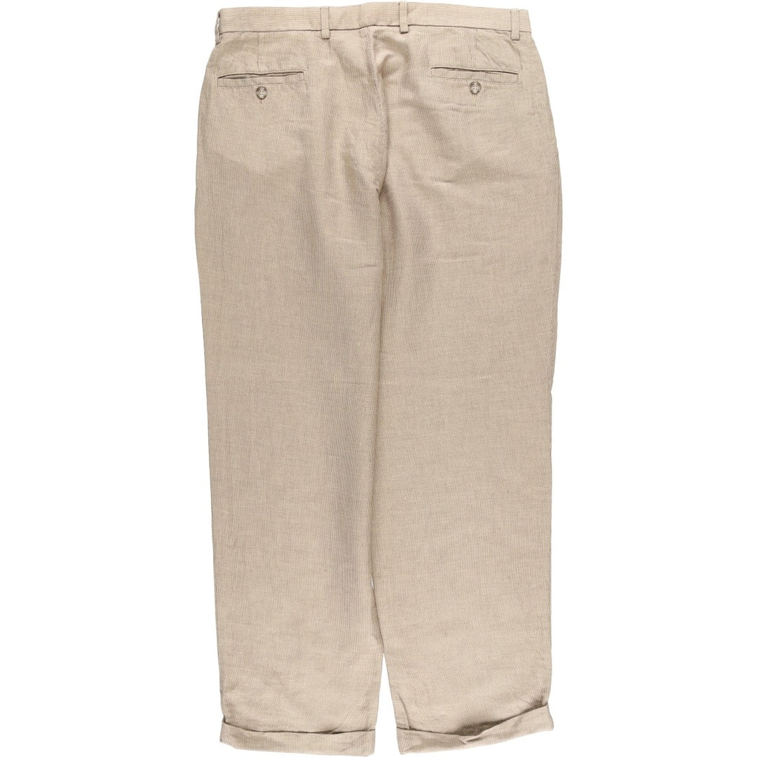 Dockers Premium Pleated Relaxed Fit Check Pattern Two-Pleated Linen Pants, Men's Size 37 linen Beige type Vintage Second Hand