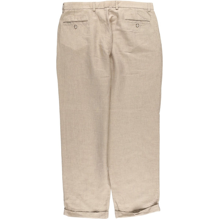Dockers Premium Pleated Relaxed Fit Check Pattern Two-Pleated Linen Pants, Men's Size 37 linen Beige type Vintage Second Hand