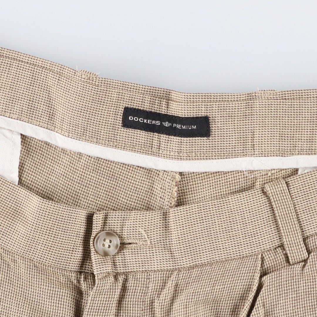 Dockers Premium Pleated Relaxed Fit Check Pattern Two-Pleated Linen Pants, Men's Size 37 linen Beige type Vintage Second Hand
