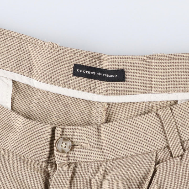 Dockers Premium Pleated Relaxed Fit Check Pattern Two-Pleated Linen Pants, Men's Size 37 linen Beige type Vintage Second Hand