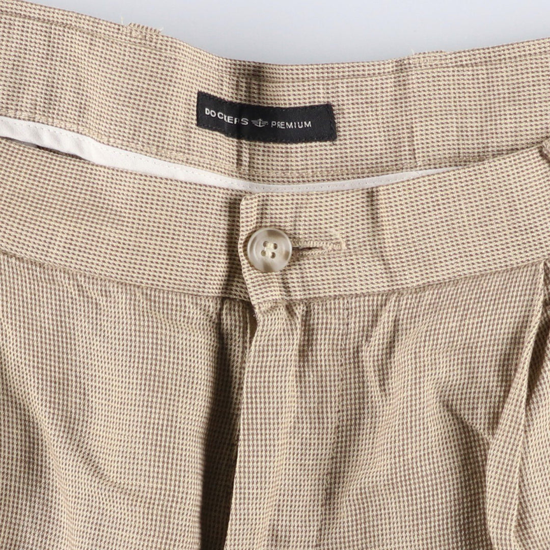 Dockers Premium Pleated Relaxed Fit Check Pattern Two-Pleated Linen Pants, Men's Size 37 linen Beige type Vintage Second Hand