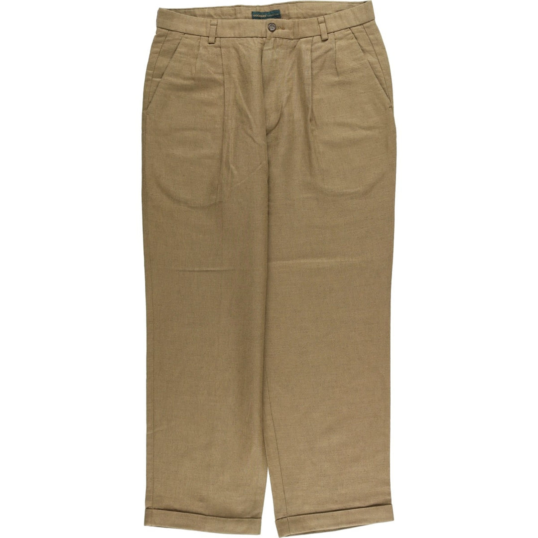 2000'S Dockers Premium Pleated Relaxed Fit Two-Pleated Linen Pants, Men's Size 34 linen brown type Vintage Second Hand