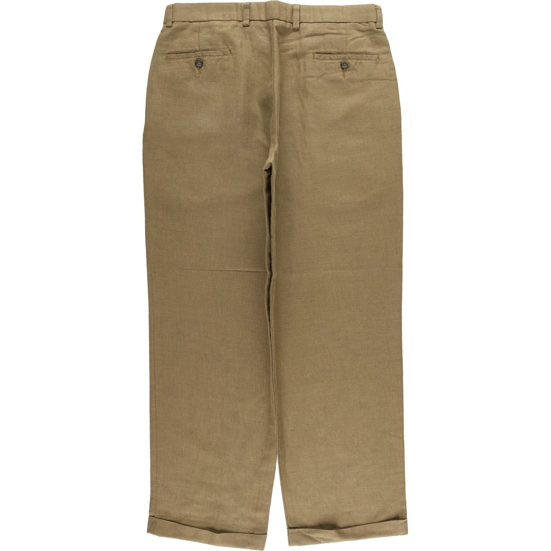 2000'S Dockers Premium Pleated Relaxed Fit Two-Pleated Linen Pants, Men's Size 34 linen brown type Vintage Second Hand