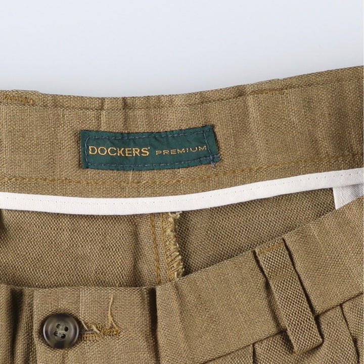 2000'S Dockers Premium Pleated Relaxed Fit Two-Pleated Linen Pants, Men's Size 34 linen brown type Vintage Second Hand