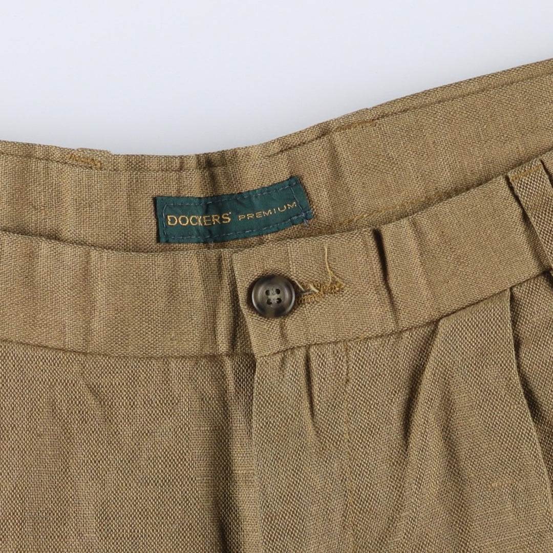 2000'S Dockers Premium Pleated Relaxed Fit Two-Pleated Linen Pants, Men's Size 34 linen brown type Vintage Second Hand