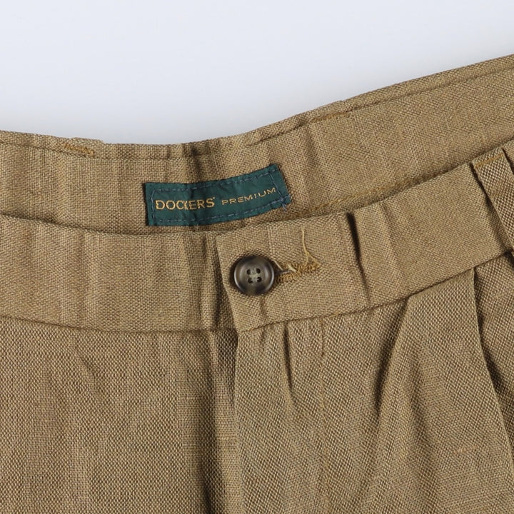 2000'S Dockers Premium Pleated Relaxed Fit Two-Pleated Linen Pants, Men's Size 34 linen brown type Vintage Second Hand