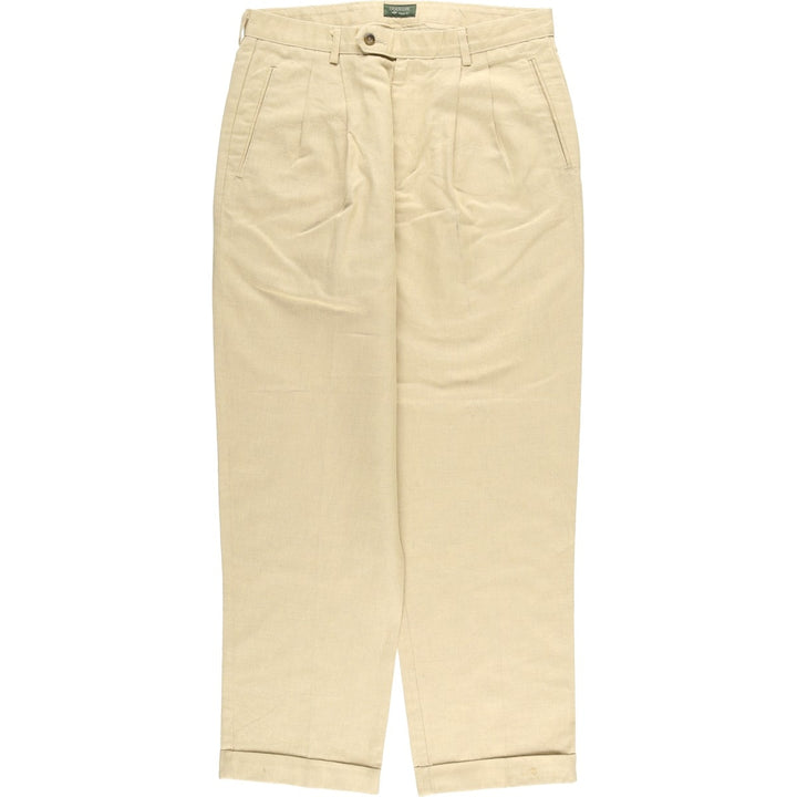 90'S Dockers Class A Two-Pleated Linen and Cotton Slacks, Men's, Size 34, Vintage cotton Beige type Vintage Second Hand
