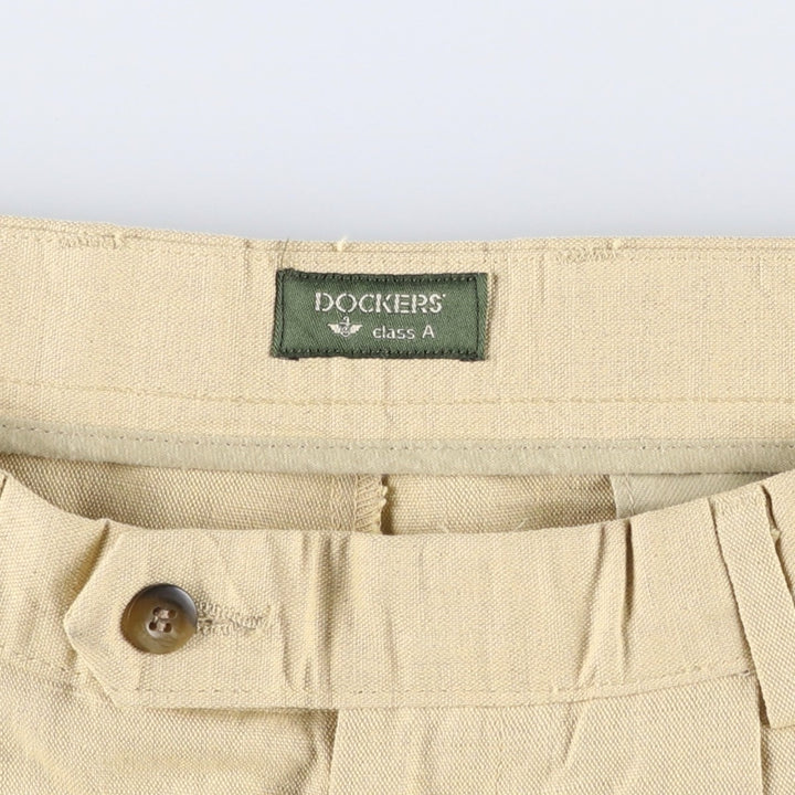 90'S Dockers Class A Two-Pleated Linen and Cotton Slacks, Men's, Size 34, Vintage cotton Beige type Vintage Second Hand