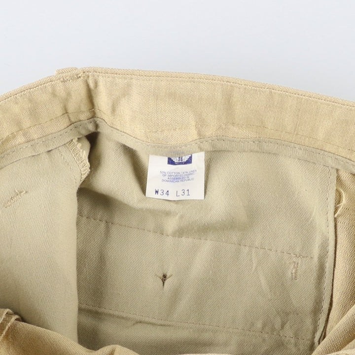 90'S Dockers Class A Two-Pleated Linen and Cotton Slacks, Men's, Size 34, Vintage cotton Beige type Vintage Second Hand