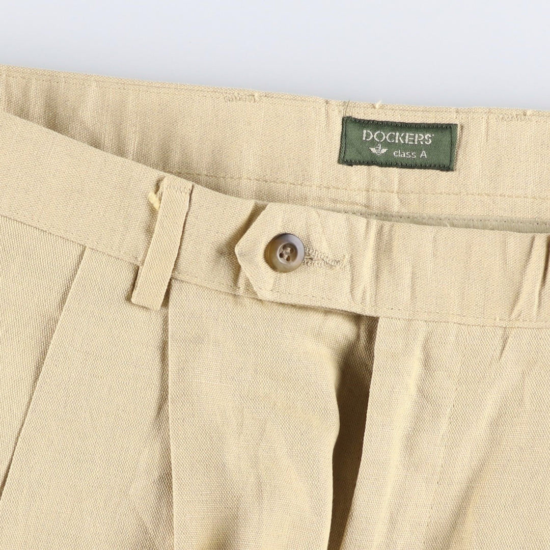 90'S Dockers Class A Two-Pleated Linen and Cotton Slacks, Men's, Size 34, Vintage cotton Beige type Vintage Second Hand