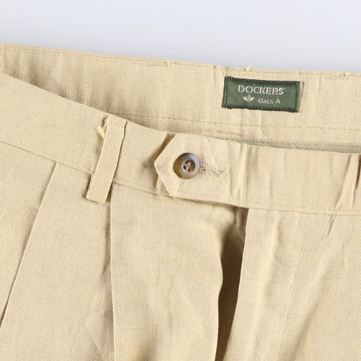 90'S Dockers Class A Two-Pleated Linen and Cotton Slacks, Men's, Size 34, Vintage cotton Beige type Vintage Second Hand